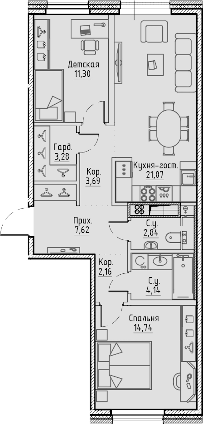 2-комнатная квартира 70.84 м², 7/7 эт., ЖК «LEGENDA Сампсониевский 32»
